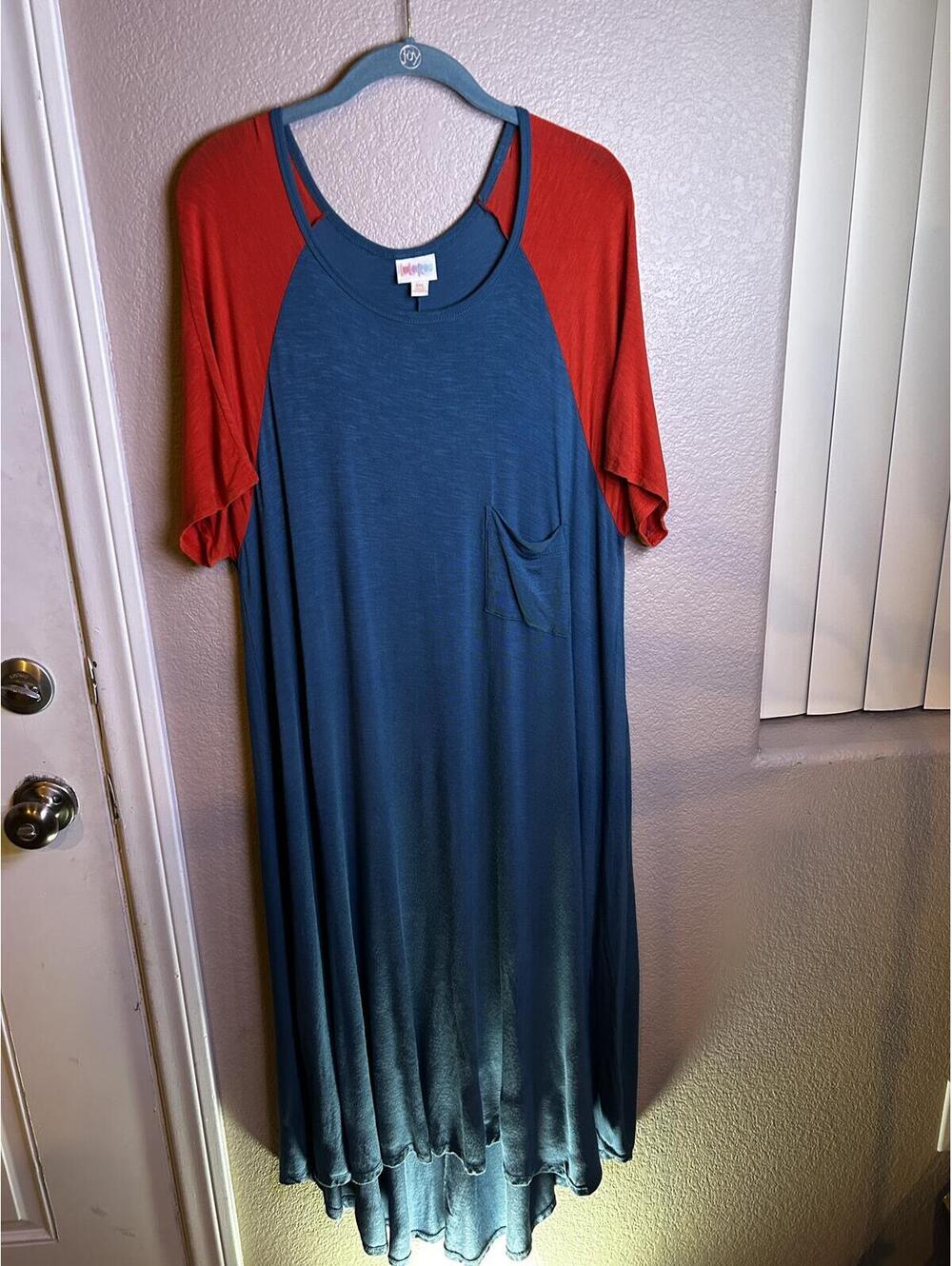 LuLaRoe Blue and Rust Raglan Sleeve Maxi Dress Size 3XL